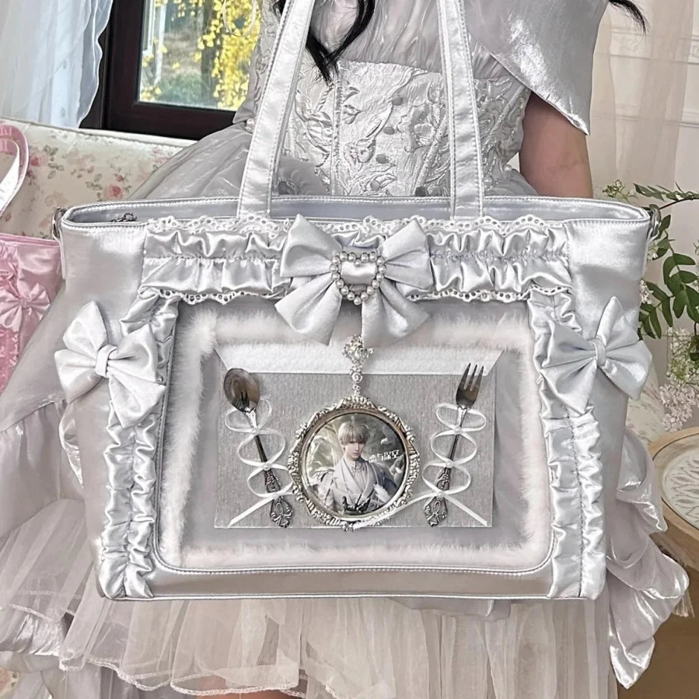 New Sweet and Cool Girl Ulzzang Ita Bag Lace Bow Ribbon JK Uniform Shoulder Bag Comic Exhibition Portable Y2K Tote Bag