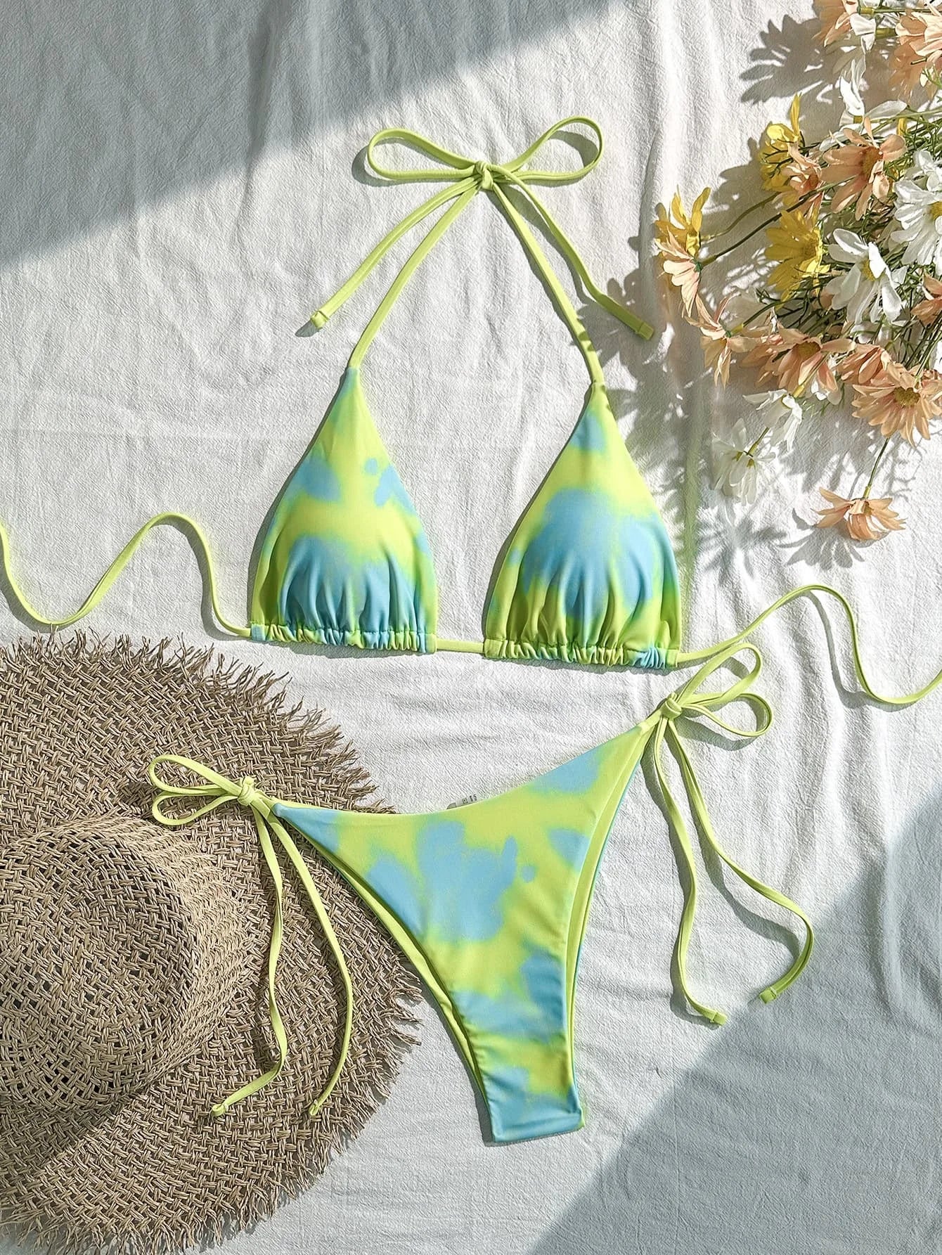 New Sexy Lace Up Neck Starfish Print Set Swimsuit Bikini Low Waist Bikinis Swimwear Beach Swimsuit Swimwear