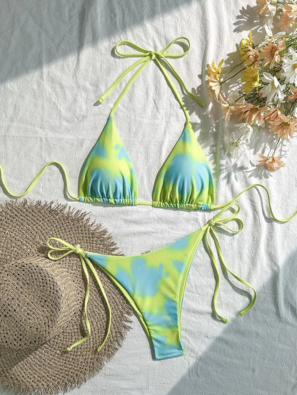 New Sexy Lace Up Neck Starfish Print Set Swimsuit Bikini Low Waist Bikinis Swimwear Beach Swimsuit Swimwear