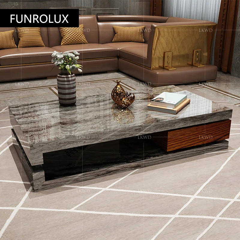 Post-modern coffee table tea table light luxury post-modern living room cave pattern square high-end storage table tea table