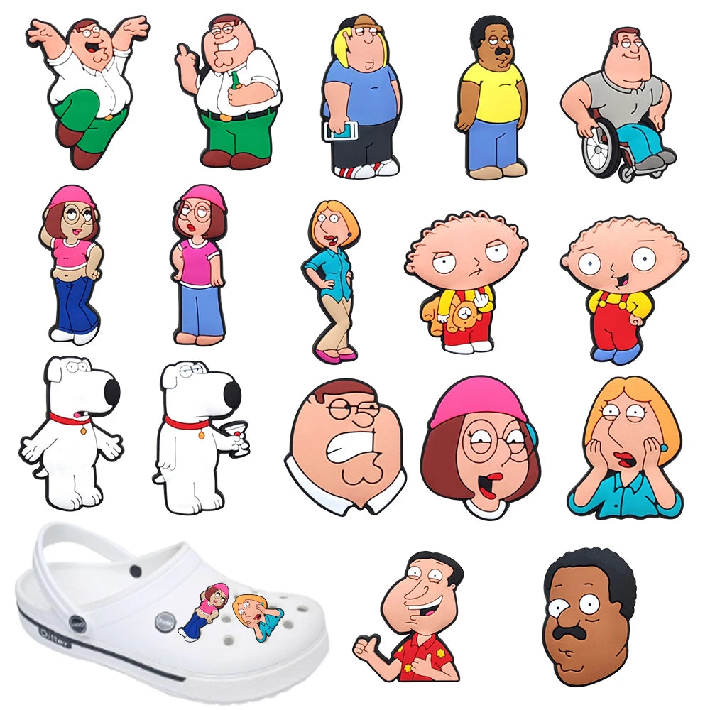 17pcs Cartoon Wacky Family Shoe Accessories Comfortable For Daily Wear Durable Fashion Design Ideal Gift for Fashionistas ﻿