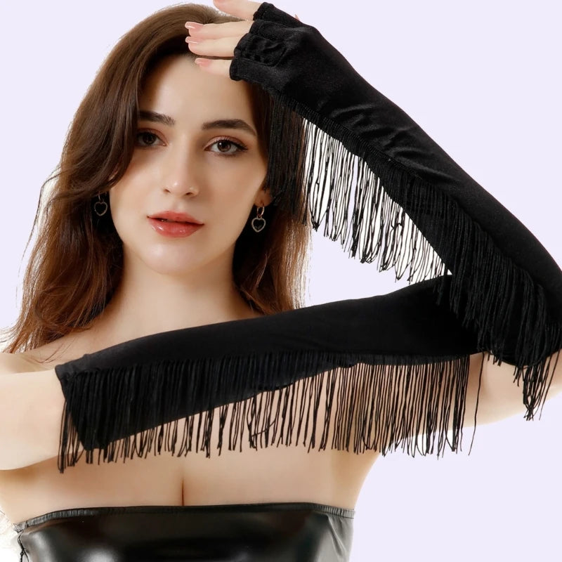 Evening Gloves Women Party Gloves Fringed Half Finger Gloves Club Arm Sleeves Evening Gloves Women Party Gloves Fringed Half