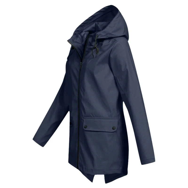 Outdoor Windbreaker Coat Women Trench Coat Waterproof Hooded Outerwear Velvet Thicken Overcoat Zip-up Streetwear Autumn Winter