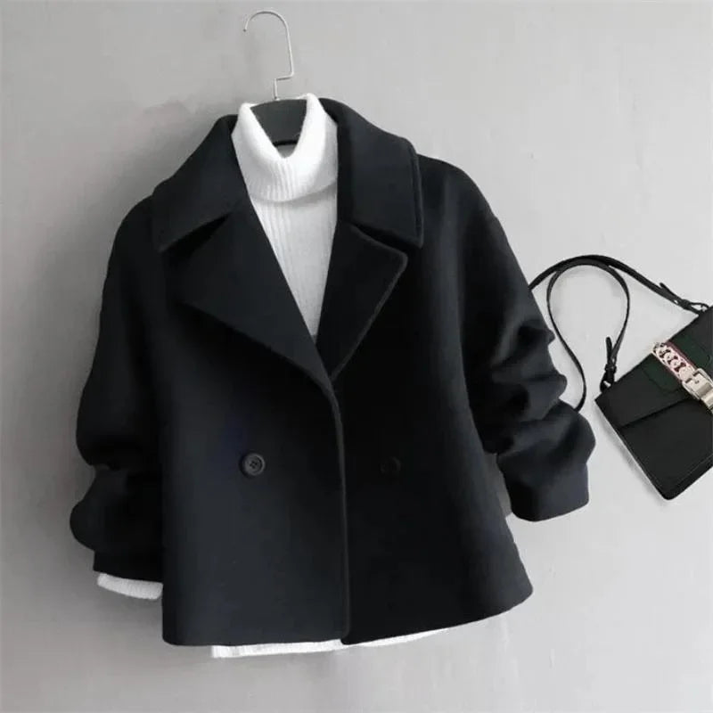 Fashionable Double Breasted Suit Collar Cardigan Wool Jacket Women's Coat 2025 Autumn and Winter New Women Clothing