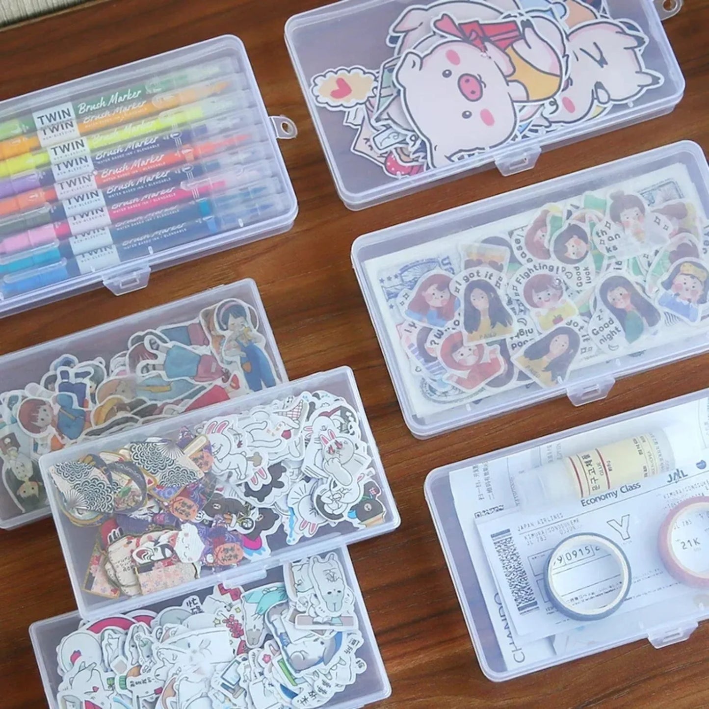 Transparent Plastic Storage Box Organizer Stickers Box Desktop Container Washi Tape Stickers Box Art Tool Case Stationery