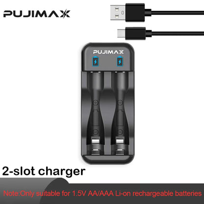 PUJIMAX 2/4/8-slot Battery Charger for 1.5V AAA/AA Li-on Rechargeable Battery Short Circuit Protection LED Display USB Charger