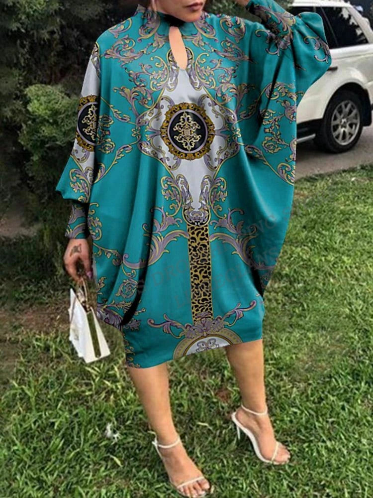 European Long Dress Wrinkle Bat Sleeve Party Evening Dresses Women Fashion Loose Long Sleeve Max Dress Golden Sexy Mid-calf 5XL