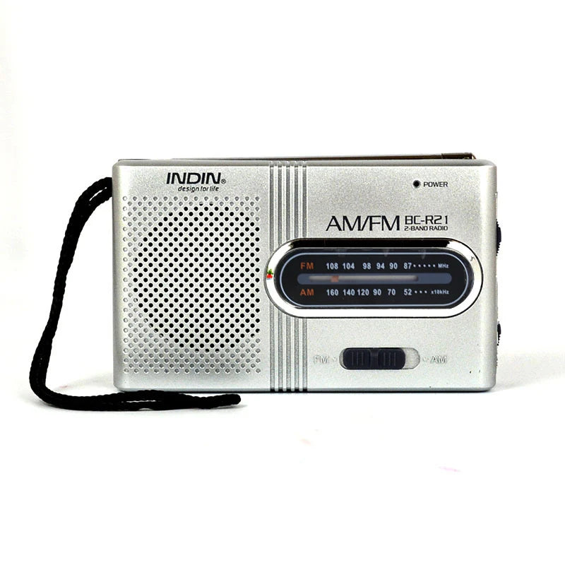 BC-R21 Portable AM FM Radio Receiver Player Built-in Speaker with a Standard 3.5MM Headphones Handheld Lightweight Ultra Thin