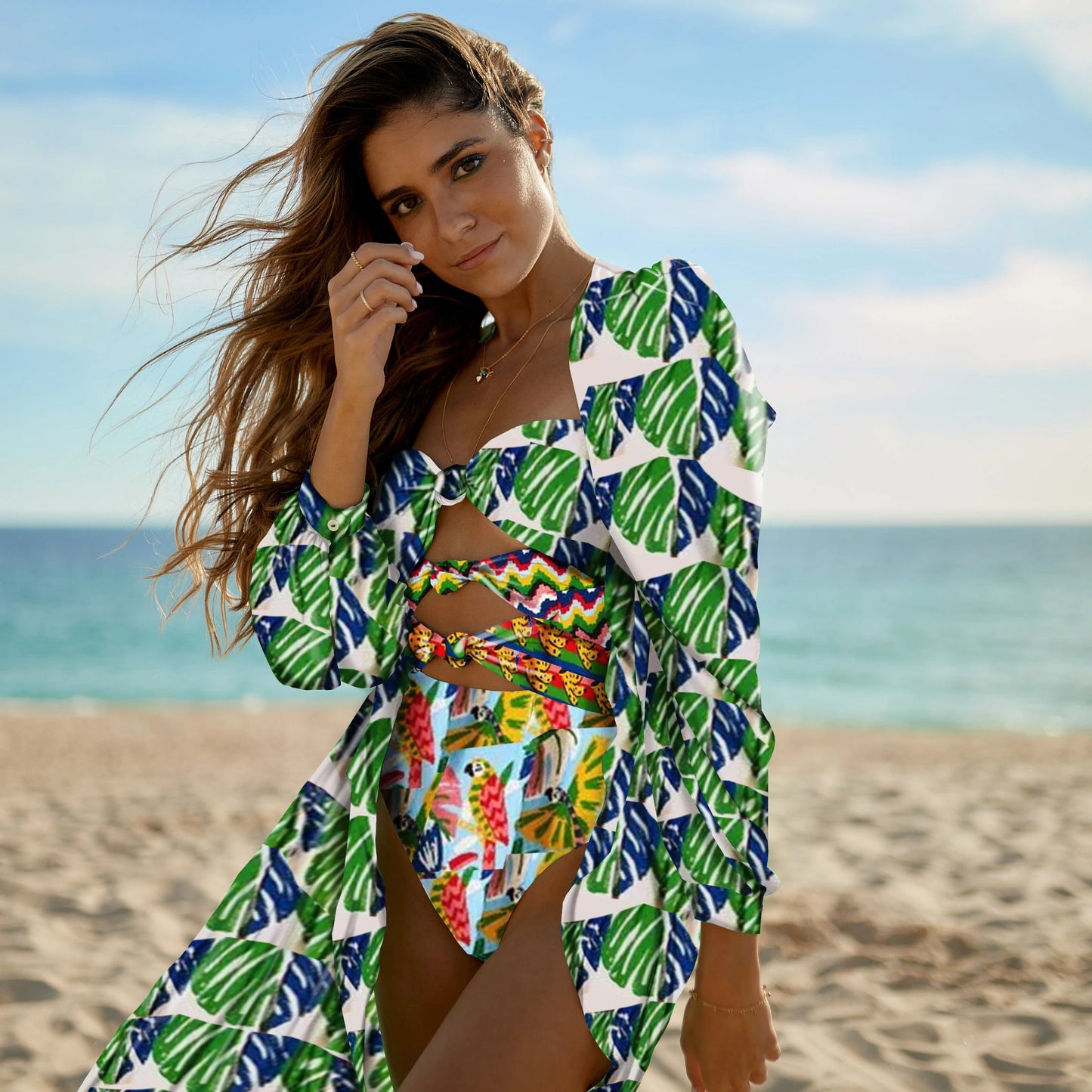 Beach Wear Print Bikini Swimwear Women Wrap Skirt Swimsuit High Waist 2025 Cover Up Sexy Sarong plage Beach Wear Bathing Suit