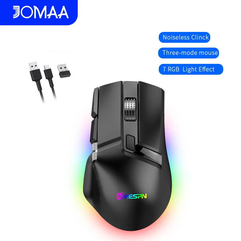 Wireless+Bluetooth+wired gaming mouse with side scroll wheel rechargeable macro function gaming mouse suitable for laptops