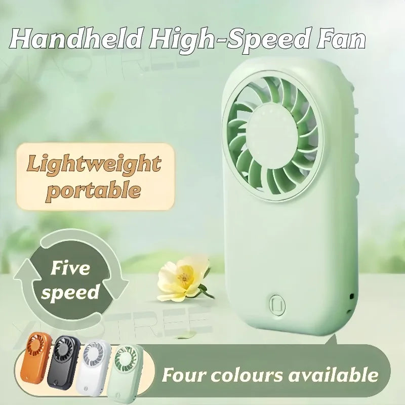 Portable Handheld High Speed Fan 5 Speed Adjustable USB Rechargeable Lightweight Mini Personal Fan for Outdoor Travel Office