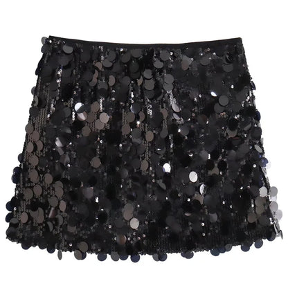HXAO Women 2024 Sequin Dance Skirt Women's Skirt Summer High Waist Mini Skirts Shiny Silver Black A Line Skirt Chic Sexy Skirts