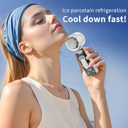 Portable Mini Handheld Fan with LED Display Semiconductor Refrigeration 100 Speeds USB Rechargeable Battery Outdoor Fan