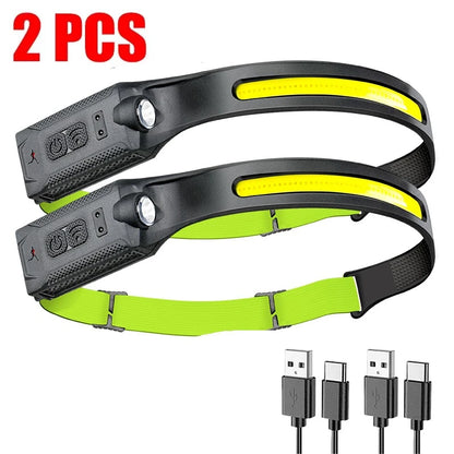 LED HeadlampRechargeable 3-modes Lighting Headlight Flashlight Built in Battery Running Light for Outdoor Camping Emergency Lamp