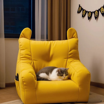 Cat Sofa Bed with Cartoon Design, Detachable Washable Pet Bed for Indoor Cats, Support Up To 2.72KG, Cozy Pet Furniture Gifts