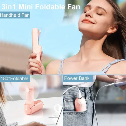 Portable Hand Held Fan with USB Rechargeable 2000mAh Battery, Foldable, Small,or Girls, Travel For Women, Outdoor Amagi