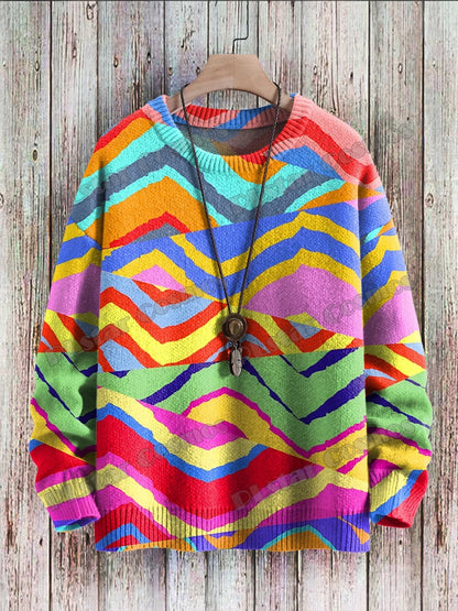 Vintage Frog Fun Art Pattern & Retro Owl Art 3D Printed Men's Knitted Pullover Winter Unisex Casual Knit Pullover Sweater ZZM98