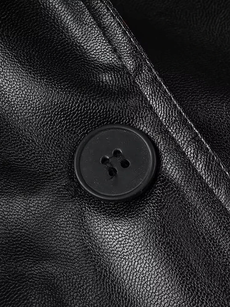 Vintage Pu Leather Extra Long Trench Coat Women Lapel Single-breasted Overcoat With Belt 2025 New Autumn Winter Lady  Outwear