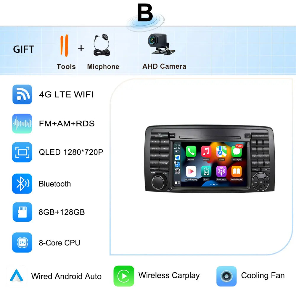 for Mercedes-Benz R-Class R300 R350 R400 2006-2014 GPS Navigation 7" 2.5D Touch Screen Android 16 Wireless CarPlay DSP Stereo