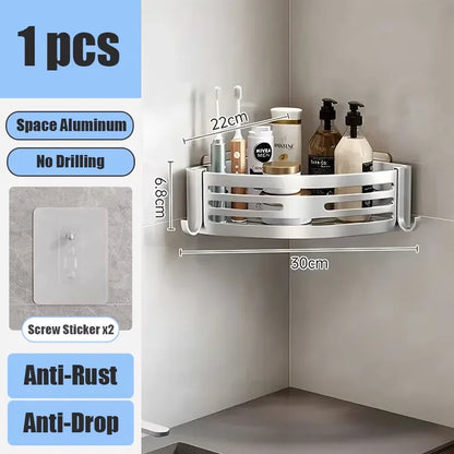 Bathroom Shelf Kitchen Storage Organizer Aluminum Alloy Shampoo Rack Shower Shelf Bathroom Accessories No Drill Shelf
