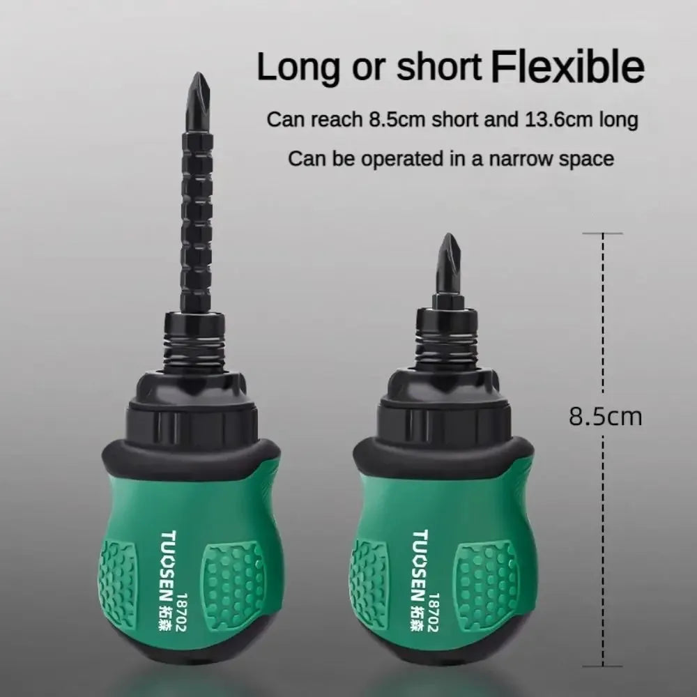 TUOSEN Ratchet One Word Screwdriver Sets Manual Magnetic Phillips Slotted Telescopic Double Head Screw Driver Bits Repair Tools