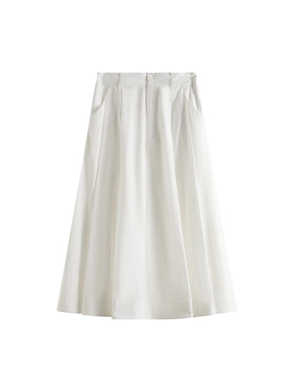 FSLE 2025 Summer French High Waist A-Line Skirt - Office Chic Ivory Midi with Adjustable Waist & Hidden Pockets 25FS12197