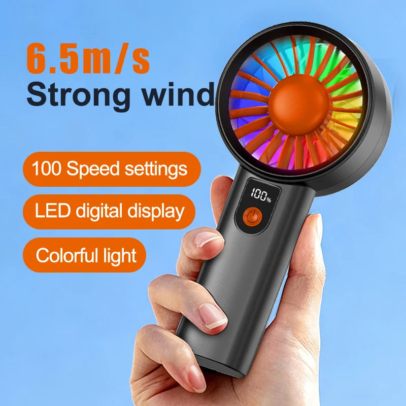 Portable High-Speed Handheld Fan: Quiet, Smart, Digital Display, Compact, USB-Rechargeable Outdoor Handheld Fan