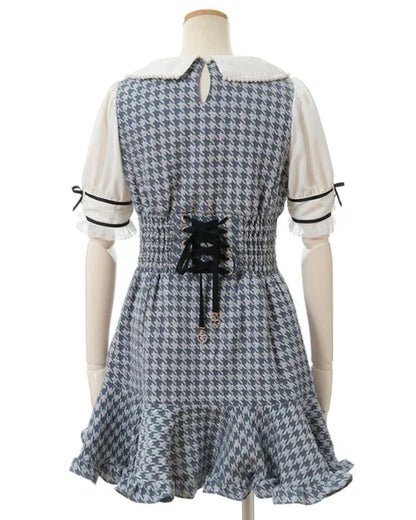 Liz Japanese Mine Mass-Produced Sweet Girl Double-breasted Dress Classic Style Bow Grid Slim Long Sleeve Tweed Dress for Women