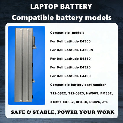 E4300 Laptop Battery For DELL Latitude E4300 E4300n E4310 E4320 E4400 PP13S XX330 XX334 XX337 YP459 YP463 U817P