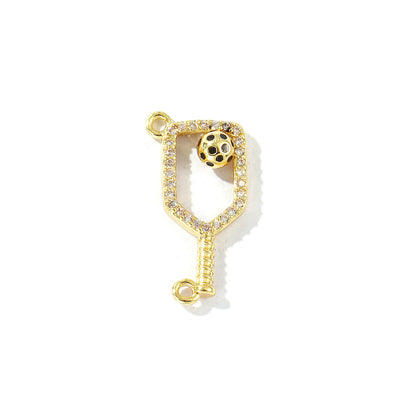 2 Pcs Brass Sport Charms Multicolor Racket Pickleball Paddle Badminton Racket Cubic Zirconia Pendants For DIY Necklace Making