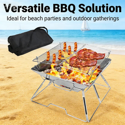 Portable Stainless Steel Foldable BBQ Grill, 1-2 People Charcoal Stove for Camping Picnic & Outdoor