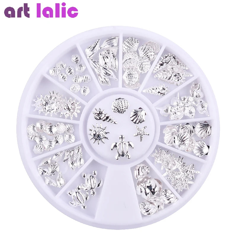 Nail Art Ocean Theme Metal 3D Studs Beads Sea Starfish Shell Jewelry for DIY Nail Tips Decoration