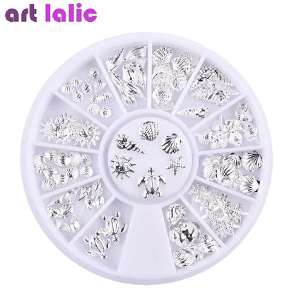 Nail Art Ocean Theme Metal 3D Studs Beads Sea Starfish Shell Jewelry for DIY Nail Tips Decoration
