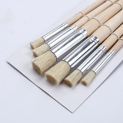 6pcs Stencil Brushes Set Bristle Hair Wooden Handle Paint Brushes Perfect for Students DIY Crafts Painting