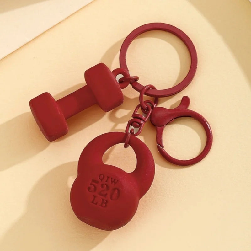 New DIY Fitness Equipment Keychain,Resin Kettle Bell Dumbbell Keychain Pendant,Colorful Barbell Car Bag Hanging Accessory