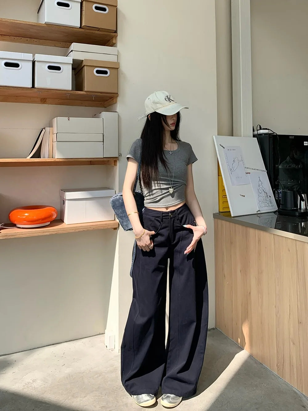 White High Waist Wide Leg Pants Women Summer Loose Casual Trousers Slimming Knife  Floor Length Pants Commute Sle