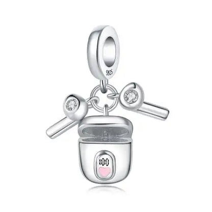 Guitar Microphone Music 925 Sterling Silver Charm Pendant Suitable Fit Original Bracelet Necklace keychain Jewelry Accessories