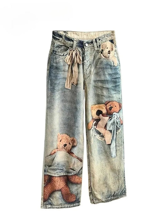 Women's Baggy Print Jeans Denim Pants Harajuku Cowboy Tie Dye High Street Y2k Jeans Stylish Design New