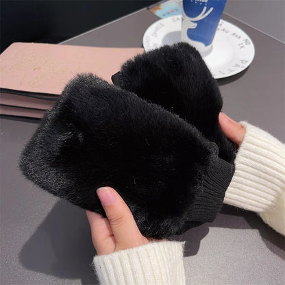 Winter Korean version half -finger leopard gloves suede iconic fur gloves, students with velvet fur, warm gloves wholesale