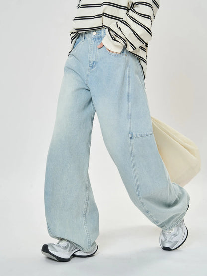 Spring and Autumn Women's Casual Solid Color High Waist Loose Wide Leg Jeans