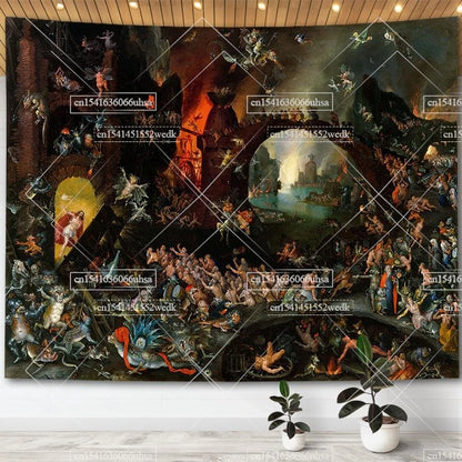 Hieronymus Bosch Garden Of Earthly Delights Tapestry Wall Art Decor Paintings Retro Tapestries Aesthetic Room Decoration Posters