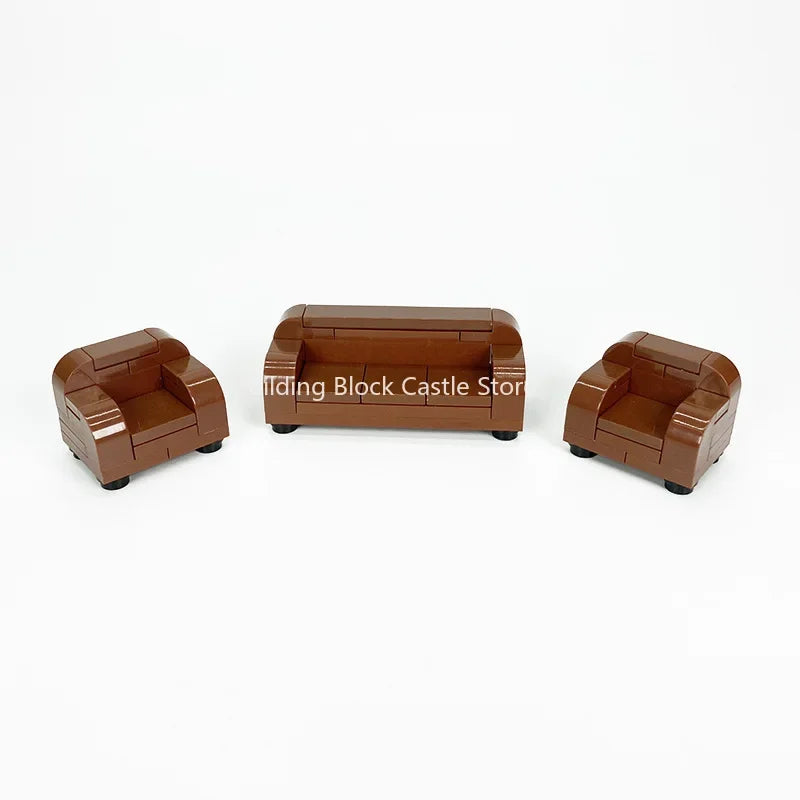 MOC Modern Home Sofa, TV Cabinet, Furniture, Refrigerator Small Particle Building Block Scene Construction Toy Model