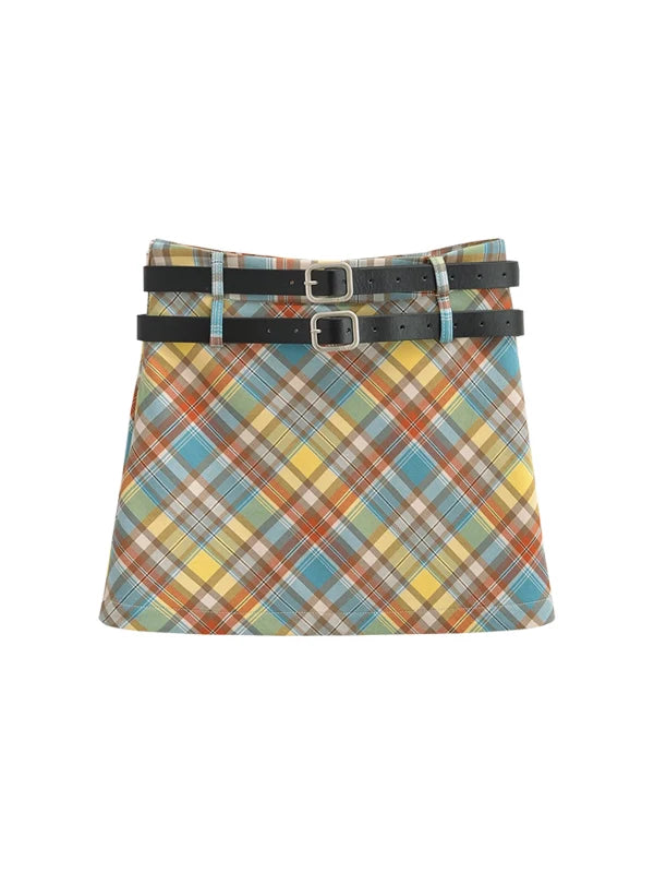 WOMENGAGA Fashion Women Mini Skirts High Waist Slim Double Waistband Plaid Skirt Hip Short Skirt Sweet Spice Girls A8P1