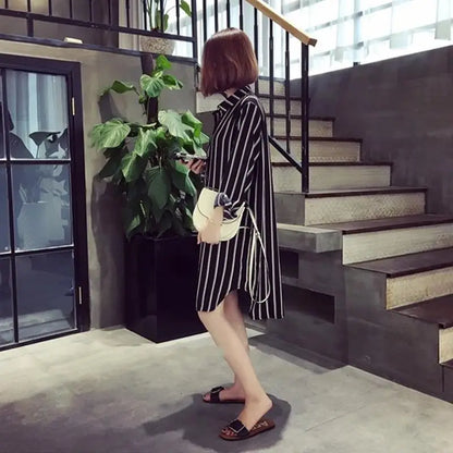 Long Sleeve Striped Printed Shirt Dress Female 2023 Simple All-match Turn-down Collar Fashion Chiffon Dresses Women's Clothing