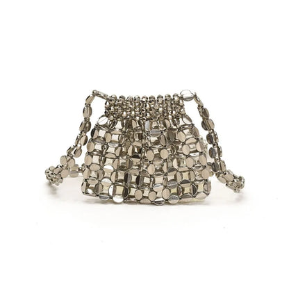 Casual Sequin Evening Banquet Bag Temperament Underarm Bag Woven Beaded Crossbody Bag Mini Small Purse Silver Shiny Bag Women