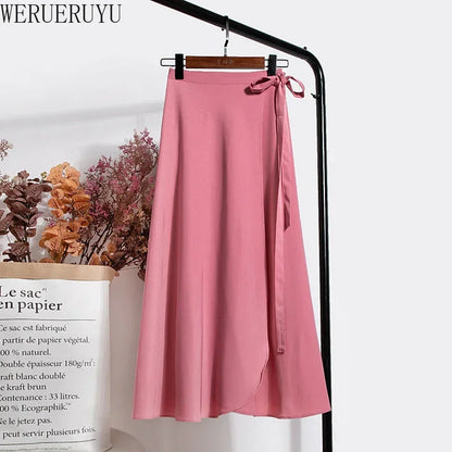 WERUERUYU Wrap Skirts Women Casual Chiffon Tie-Waist Ruffle Wide Leg Loose