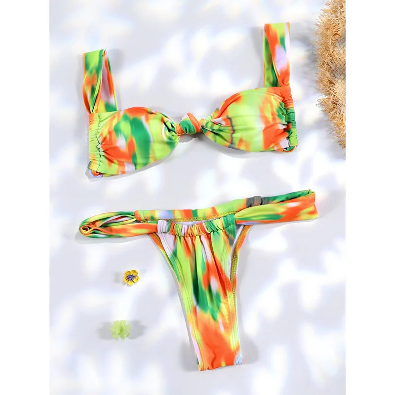 Tie Dye Bikinis Print Swimwear Swimsuit Women Sexy Bathing Suit Bandage Biquini 2-Pieces Beachwear 2024 Summer