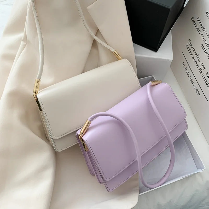 New Women's Fashion Handbags Retro Solid Color PU Leather Shoulder Underarm Bag Casual Women Hobos Handbags сумка женская Trend