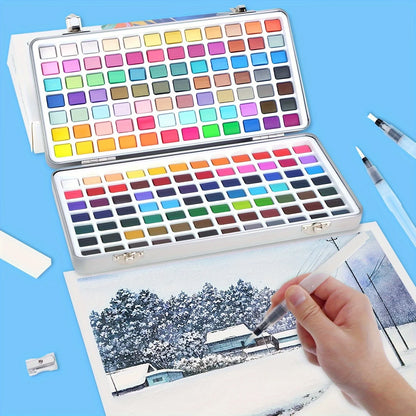 The 50/72/90/100/128/168 watercolor paint set includes a palette, brushes, drawing pens, professional painting supplies