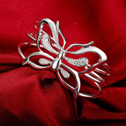 Luxury Designer Butterfly Crystal 925 Sterling Silver Bangles for Women Fashion Wedding Party Noble Jewelry Gifts